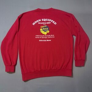 MOON EQUIPPED DELICIOUS SHOP Red Crewneck Sweatshirt Cheese Ritz Graphic L XL